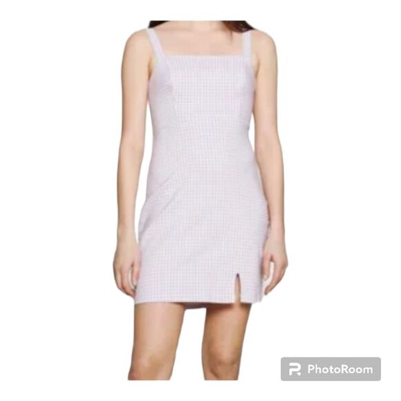 Hollister Academia Plaid Mini Dress Slit Sleeveless Side Zip Bodycon Lavender M - Picture 1 of 12
